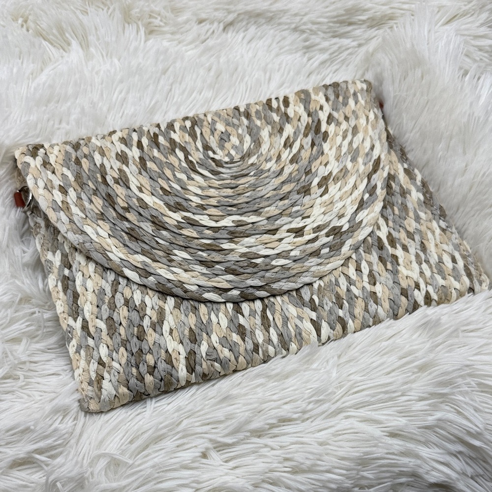 Woven Beige and Gray Clutch